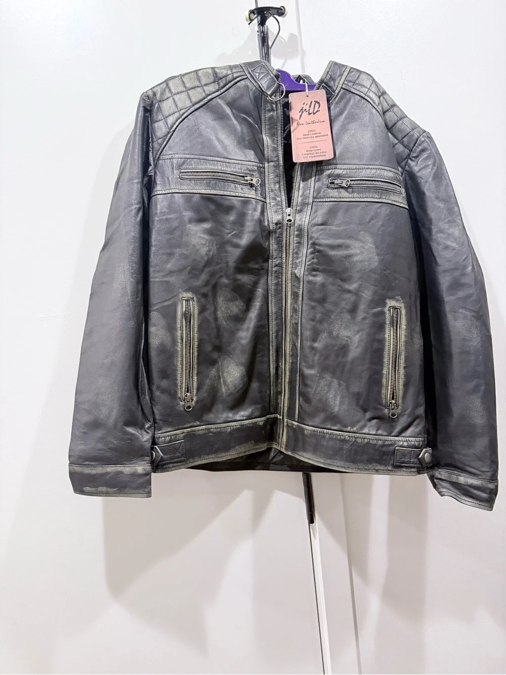 Men's Black Leather Performance Jacket with Quilted Shoulders